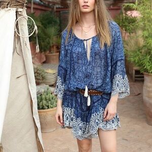 Miss June Liberty Dress, Blue‎ w/ White Braiding